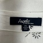 Angels Linen Blend Floral White Ruffle Hem Button Front Top Size Medium Photo 1