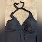 Apt. 9  Halter Swimdress Swimsuit Tummy Slimming Ruched Geometric Skirt Black 1X Photo 1