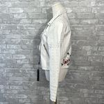 BLANK NYC  White Leather Motorcycle Jacket with Floral Prink Photo 4