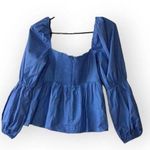 Reformation Jaxley Puff Sleeve Square Neck Blouse Blue Photo 2