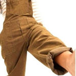 Aerie Werk & Play Brown Corduroy Bib Overalls Size Medium Raw Frayed Hem Casual Photo 0