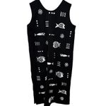 Vintage M. Max Sleeveless Black Dress Painted Fish Tribal Plus Size 1X long Art Photo 1