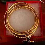 14K Gold Over Resin Linked 5pc Bangle Bracelets / Cross Charm Photo 14