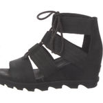 Sorel  Joanie Il lace-up gladiator wedge sandals in black leather size 8.5 Photo 0