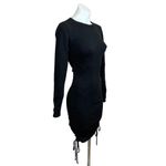 LIONESS  Black Ruched Drawstring Bodycon Stretch Knit Long Sleeve Mini Dress Sz S Photo 6