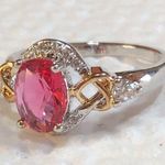 Ruby New Oval CZ SilverTone&GoldFilled Ring S5 3/4 Photo 3