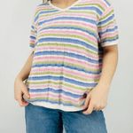 vtg cottagecore dainty scalloped pastel striped knit sweater ramie cotton top Pink Size XL Photo 0