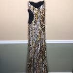 Jovani Women’s Animal Print Beaded Open Side Leg Slit Strapless Maxi Dress Photo 6