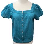 prAna  Women's Araceli Short Sleeve Square Neck Button Casual Pleated Top Size S Photo 1