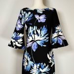 Vince Camuto New! Black Blue Purple Floral 3/4 Bell Sleeve Dress Women’s Size 4 Photo 4