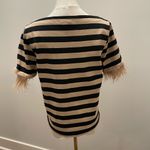 J.Crew Mariner Black & Tan Striped Feather-Trim Boatneck Pullover Top Size Small Photo 4