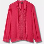 Torrid boho chic hot pink Chiffon Clip Dot Ruffle Neck Tie Front Top NWT 00 / 10 Photo 0