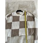 Women's Moon & Madison‎ Crème & Brown Checkered Cropped Pullover Sweater Sz L Size L Photo 6