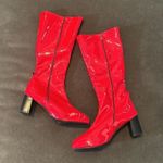 Women’s Shiny Red Knee High Zip Up Block Heel Boots Size 12 NEW Photo 2