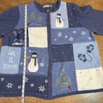Croft & Barrow ‎ Christmas Zip Up Sweater Cardigan Snowman Blue Plus Size 2X Photo 7