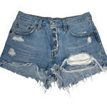 Levi's 501 Premium Womens 27 Distressed Denim Shorts Button Fly Light Wash Raw Photo 0