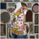 Trina Turk  Paisley Reef Blouse Womens Size Brights Pink Blue Yellow Photo 1