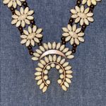 Squash Blossom Style necklace with real stone and bronze colored setting Brown Photo 1