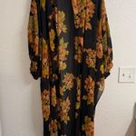 Free People Black Orange Floral Monday Morning Kimono Duster Size XS/S Photo 3