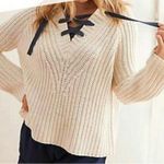 Aerie  Women’s‎ Size Medium Cream Chunky Knit Lace Up Sweater Photo 0