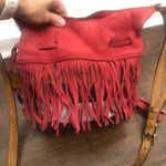Burberry Belgrove Red Fringe Suede Leather Nova Check Bucket Bag Crossbody Photo 5