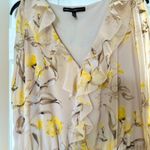 White House | Black Market  Floral Print Ruffle Trim Blouson Dress Yellow Flowy S Photo 3