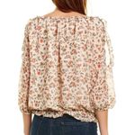 Max Studio  Georgette Elbow Sleeve Cold Shoulder Blouse Red White Floral Boho Top Photo 4