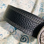 CAVENDERS CLASSIC WESTERN LEATHER BELT BLACK SILVER BULL RIDING BUCKLE 30 Photo 2