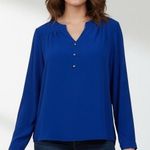 SheIn Cobalt Blue Blouse Top Womens Long Sleeve Button Detail V-Neck Size L Photo 0