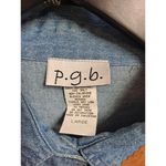 P.G.B. Western Denim Shirt Leather Fringe Lace Up Detail Large Blue Photo 5