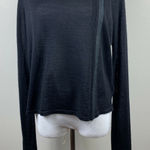 Merino Wool Sweater Jacket Womens Small Black Sheer Off Center Zip Up Cardigan S Photo 0
