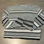 Abound  Women's Medium Gray Striped Ribbed Knit Mock Neck Long Sleeve Top‎ Photo 0