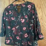 Skies Are Blue  Dark Green Blouse with Pink and Purple Floral Design Photo 4