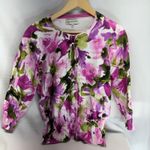 Jones New York Sport Women's Cardigan Sweater XL Floral Pink Green Button Up Photo 0