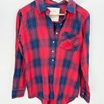 Girl Krazy Shirt Women SMALL Red Blue Plaid Flannel Long Sleeve Button Down Photo 0