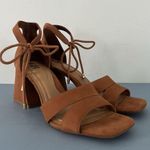 Gianni Bini GB Late-Nite Camel Brown Suede Ankle Tie Block Heel Sandals Photo 1