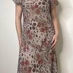 Papell for Dressbarn Silk Brown Pattern Y2k Aymmetrica Ruffle Midi Dress Size 10 Photo 0