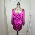 Lulus NTM: Got the Love Satin Dress Magenta Square Neck Long Sleeve Size M NWT Photo 9