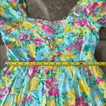 Umgee  Floral Mini Dress - blue green pink smocked back L Photo 5