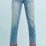 Anthropologie Pilcro Slim Boyfriend Jeans with Red Tassels Photo 0