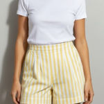 Sézane  Nicolo Cotton Poplin Shorts, Yellow Stripes, FR46/US14 Photo 0