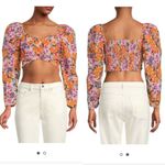 Something Navy Puff Sleeve Floral Crop Top Womens Size XXS Linen Blend NEW Photo 1