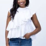 Cinq a Sept Elegant White Ruffle Top Size XL Photo 0