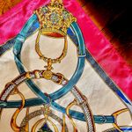 Vintage Equestrian Fuchsia Pink Royal Crown print oversized silky Scarf 35/35 Photo 1