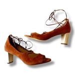 Talbots  Hillary Brown Suede Ankle Lace Up PeepToe‎ Pumps Women's Size 6.5 EUC Photo 0