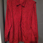 Notations Red Polka Dot Satin Shirt, Women's Size 10, Stretch Button-Up Blouse Photo 0