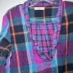 Natural Life  Plaid Tunic Shirt Women M Purple Blue Pockets boho lagenlook fall Photo 1