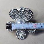 Silver Daisy Flower Stretch Ring Pave Crystal Faux Pearl Photo 6