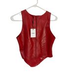 Miaou Jinx Top in Strawberry Large New Womens Faux Leather Vegan Cropped Tank Red Photo 5