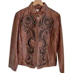 Reba Sierra Sunrise Sheep Leather Studded Zip Up Leather Distressed Jacket Large Brown Photo 0